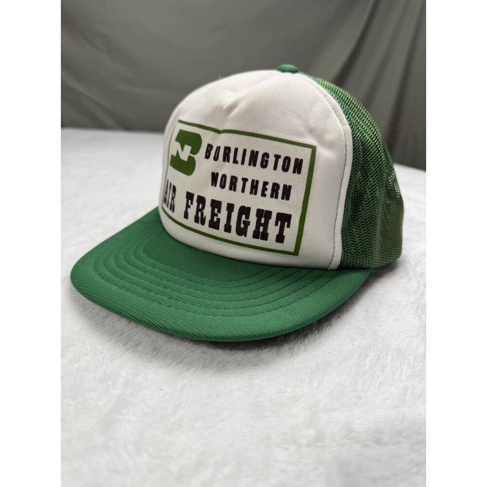 Vtg Burlington Northern Air Freight Logo Trucker Hat Cap Snap Back Railroad 80s